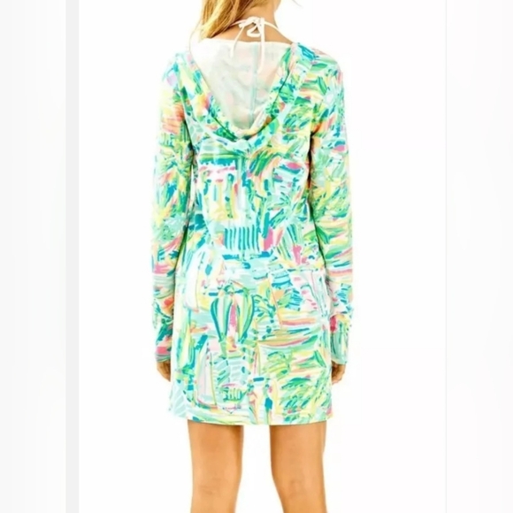 Lily Pulitzer Sz XS Rylie UPF Hooded Cover Up Sea Salt & Sunrope Tassel Dress - Picture 3 of 13